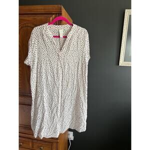H&M Polka Dot Tunic Dress Medium M Cream Black Viscose Shift Short Sleeve